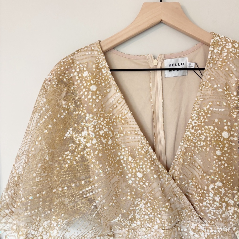 NWT HELLO MOLLY gold sequin mini dress sz. XS - Picture 3 of 6